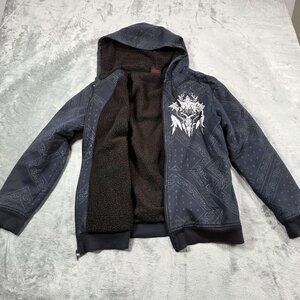 Vintage MMA Elite Jacket Mens Medium Gray Sherpa Lined Hoodie Goth Grunge Y2K